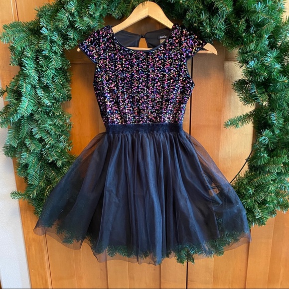 Girls’ Sequin & Tulle Dress w/ Velvet Band CUTE! - Picture 1 of 4
